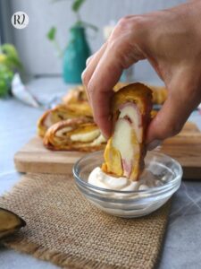 rollo de platano cn jamon y queso